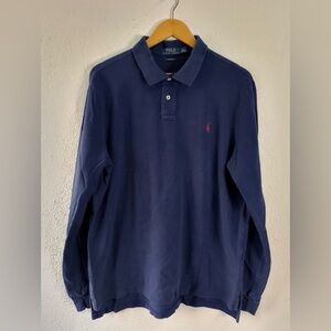 VTG 90S POLO RALPH LAUREN 100% COTTON LS COLLARED KNIT POLO SHIRT L